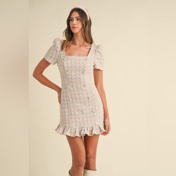 091. EMILY PEARL BUTTON MINI DRESS - Picture 4 of 9